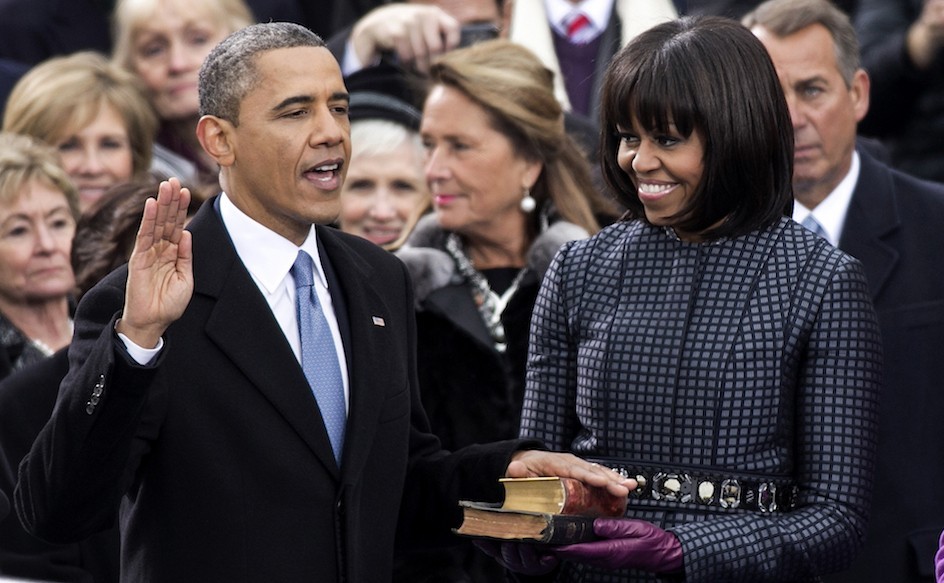 President Barack Obama and First Lady Michelle Obama at his second inauguration, January 21, 2013.